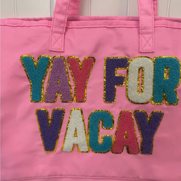 Pink Tote Bag with Colorful 'YAY FOR VACAY' Design simply southern - Picture 2 of 8